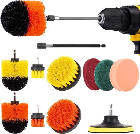 Set di spazzole elettriche rotanti, set di spazzole per ruote, compatibile con trapano a batteria, spazzola per trapano, chiave a serraggio a batteria, accessorio per spazzola, set di pulizia con spazzola per ruote, per uso in cucina e auto.
