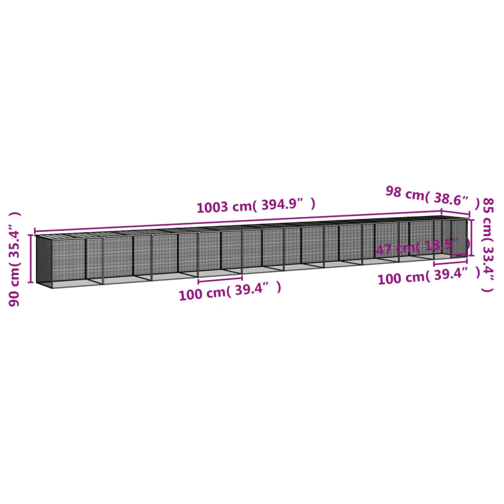 Recinto per pollaio con tetto leggero 1003 x 98 x 90 cm in acciaio zincato grigio 02_0043979