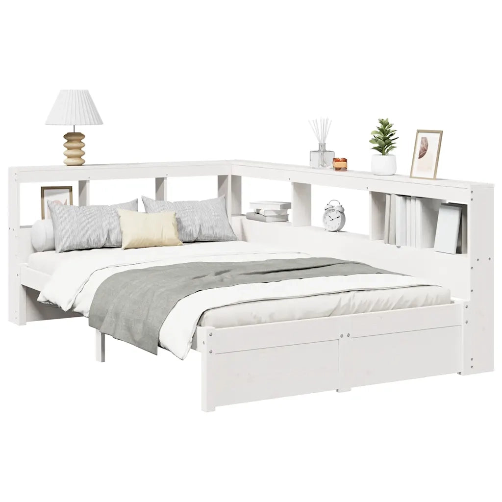 Letto Libreria senza Materasso-Struttura Letto con contenitore Bianco 90x190 cm Massello Pino 686697