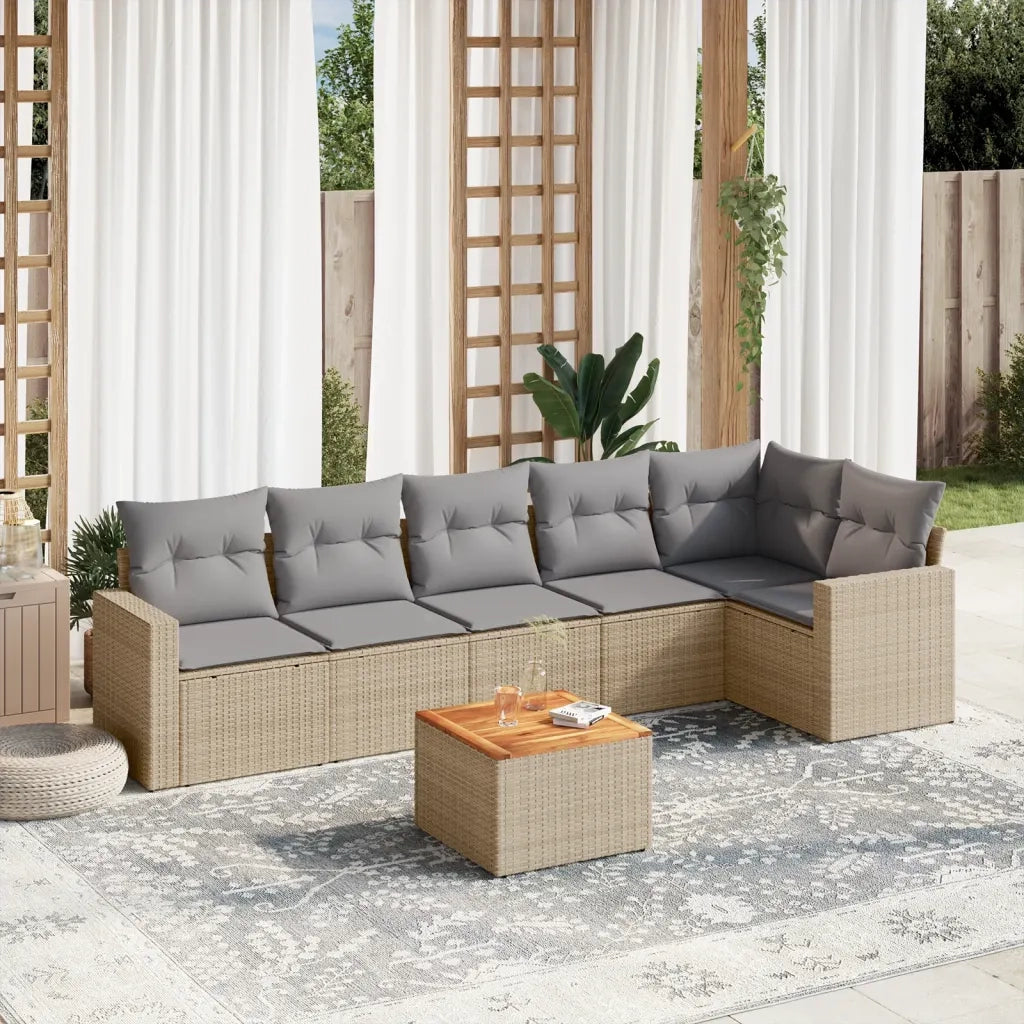 Set Divani da Giardino 7 pz con Cuscini Beige in Polyrattan 3224134
