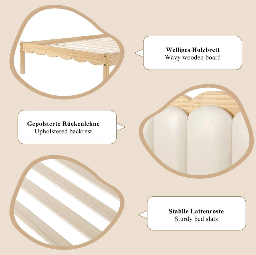 Letto singolo imbottito per bambini 90x200 cm beige naturale