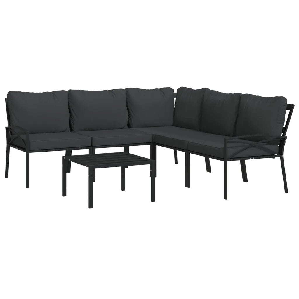Set Salotto da Giardino 6pz con Cuscini Grigi in Acciaio