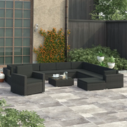 Set Divani da Giardino 12 pz con Cuscini in Polyrattan Nero 46750