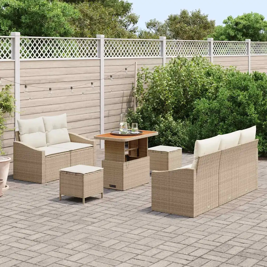 Set Divano da Giardino con cuscino 8 pcs Beige polyrattan