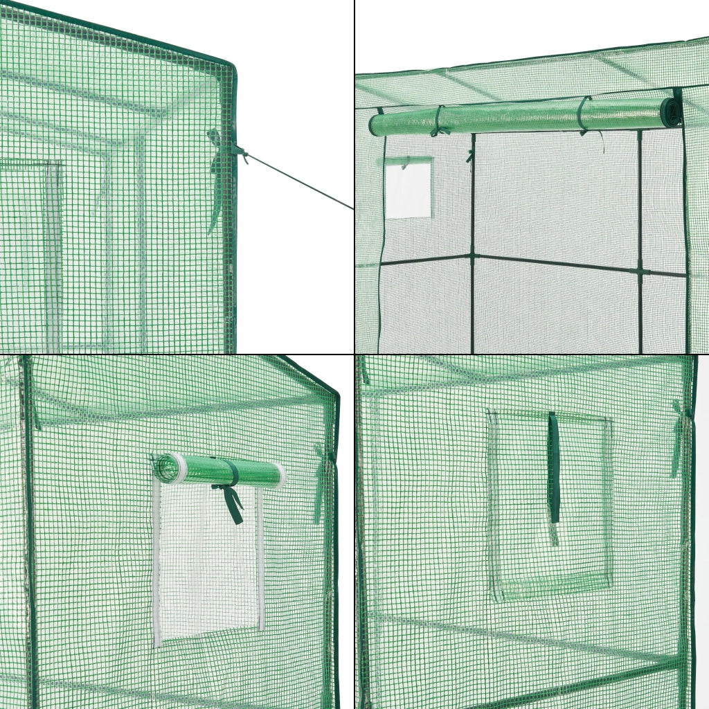 Serra per pomodori in acciaio e polietilene con porta e 2 finestre con cerniera 198 x 78 x 180-200 cm verde 03_0008261