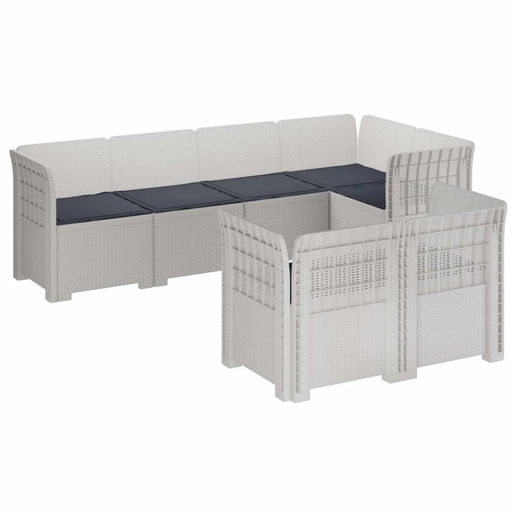 Divano 7 Posti da Giardino con Cuscini Aspetto Rattan PP Bianco 3444153