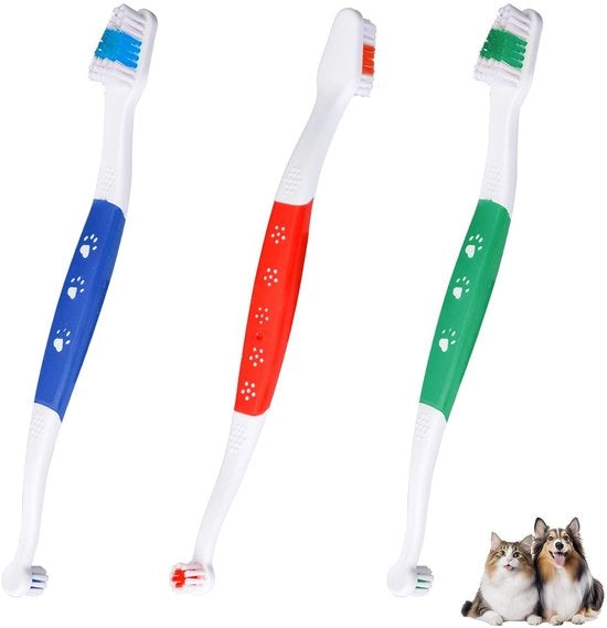 Set di Spazzole per Denti per Animali Domestici - 3 Pezzi - Setole Molli - 21,6 cm Lunghezza
