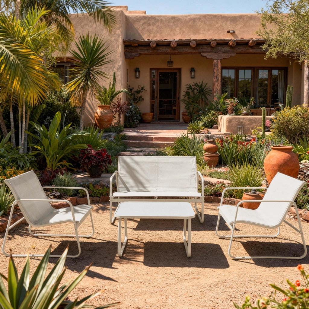 Set di mobili da giardino a 4 posti in textilene beige TENERIFE