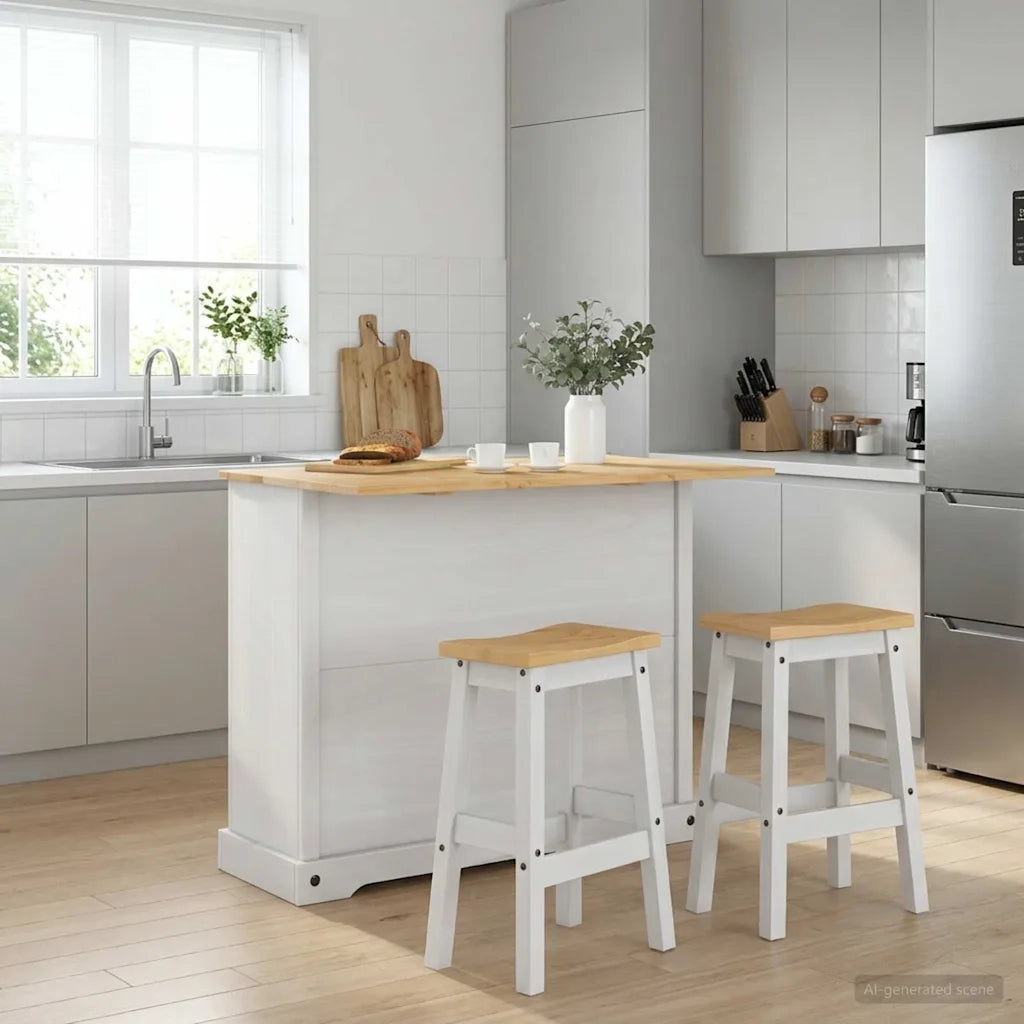 Set isola da cucina 3 pcs Bianco e Cera di Miele Pino Massello 3425401