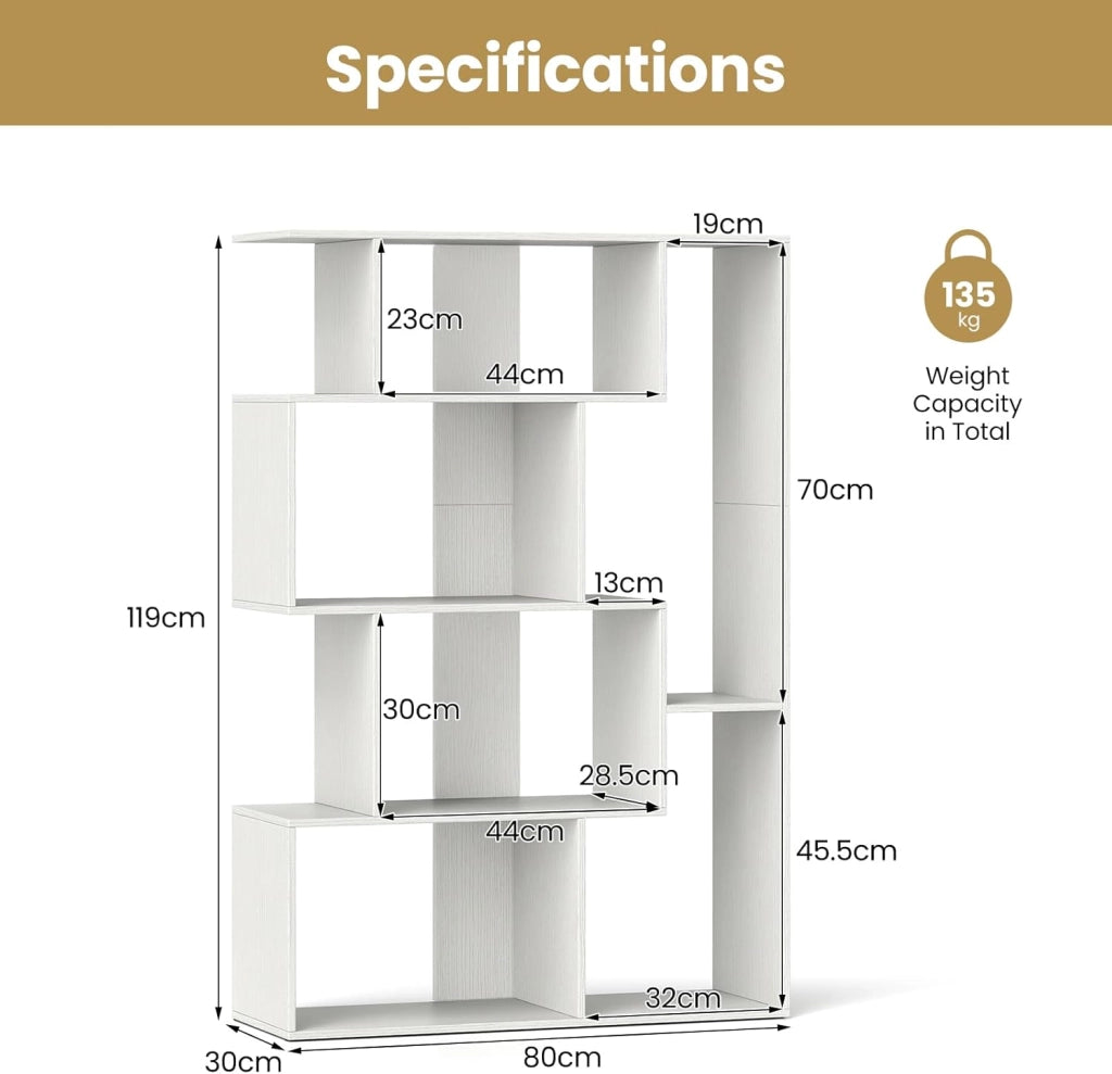 Libreria aperta a 6 livelli, divisorio per stanza, mensola per presentazione, mensola per soggiorno, ufficio e ufficio, 80 x 30 x 119 cm, bianco