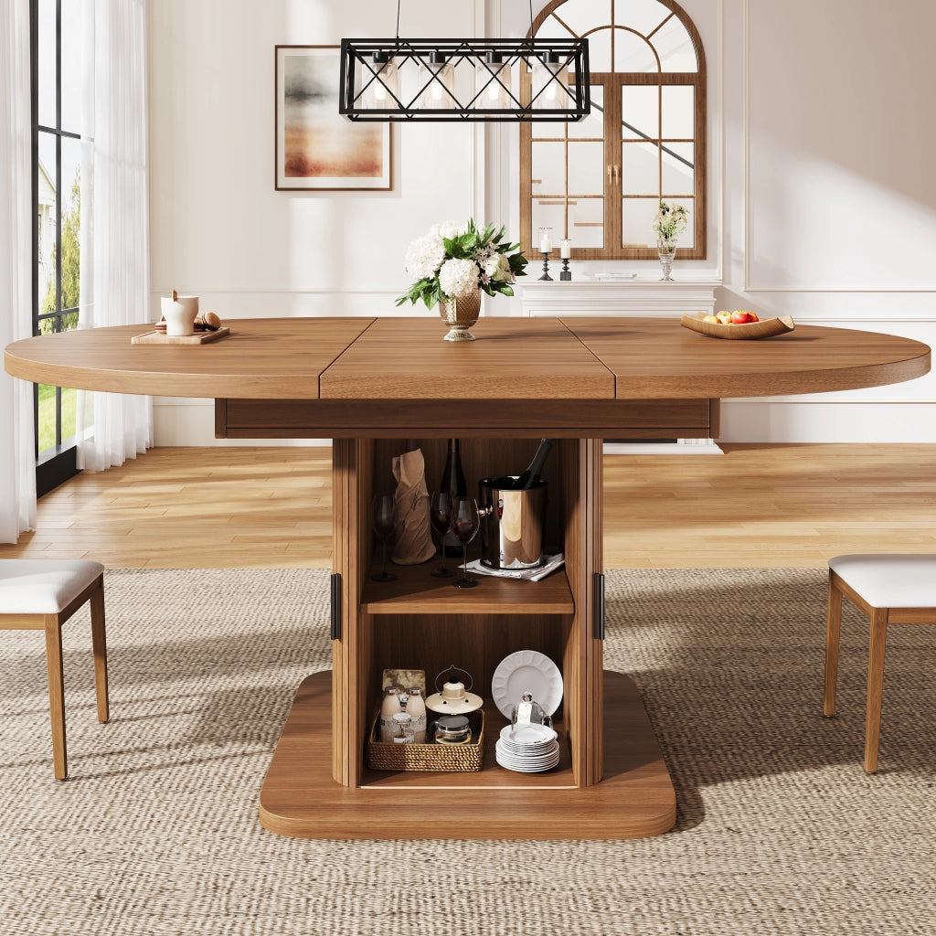 TAVOLO DA PRANZO OVALE ESTENSIBILE 110-149,8 cm MDF Nussbaum/Nero con vano portaoggetti