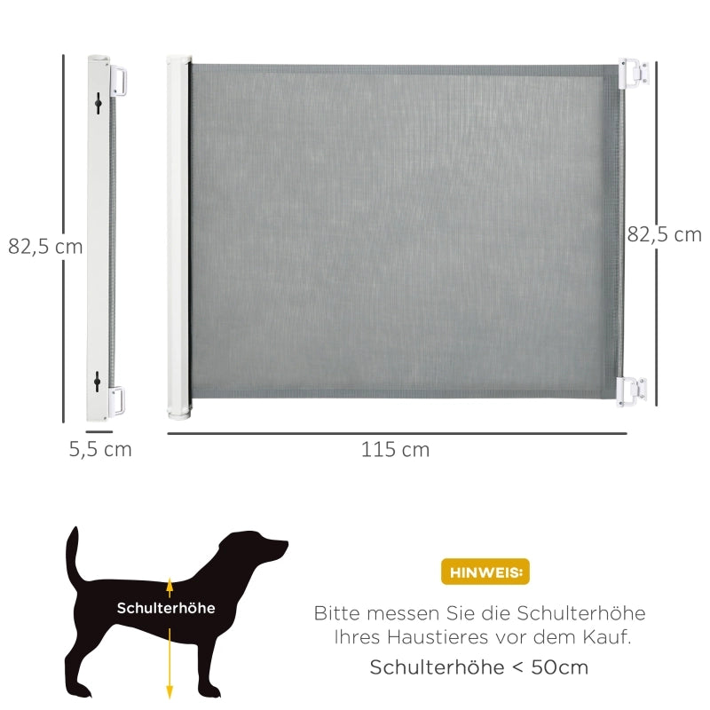 Barriera estensibile a forbice con riavvolgimento automatico per scale porte e corridoi in acciaio grigio 5,5 × 115 × 82,5 cm
