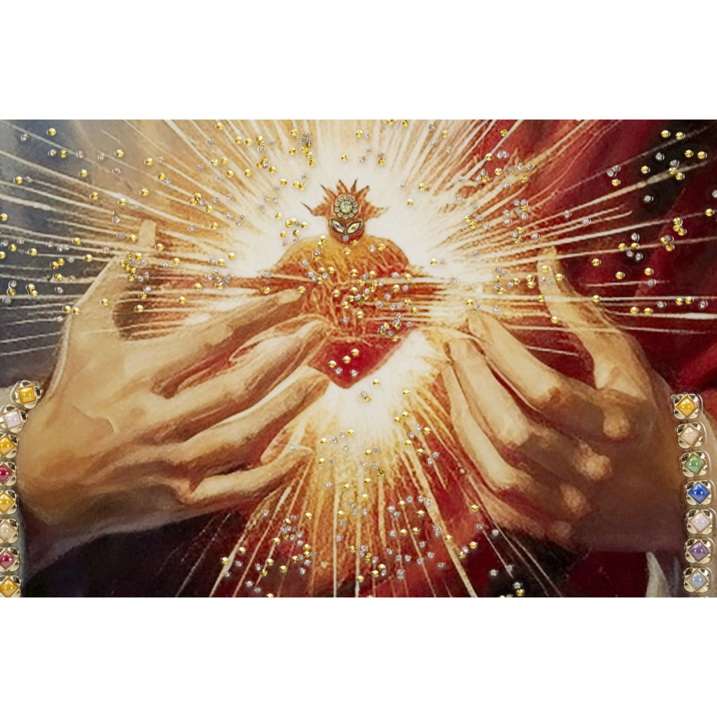 Dipinto su tela Sacro Cuore di Gesu con cornice, 72x102 cm