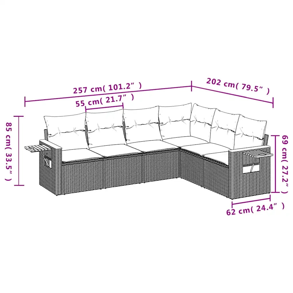 Set Divani da Giardino 6 pz con Cuscini Grigio in Polyrattan 3226845