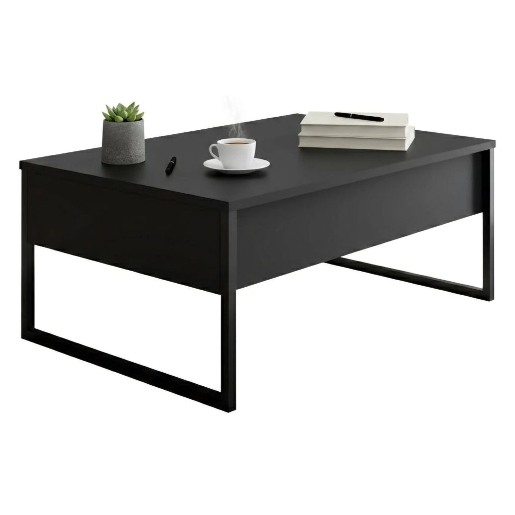 Tavolino da salotto Lavinia, Tavolo basso da caffè, Portariviste per divano, Ripiano da soggiorno, 90x60h40 cm, Antracite e Nero