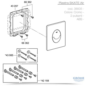 PLACCA DI COMANDO SKATE AIR DOPPIO TASTO  CROMATA     GROHE