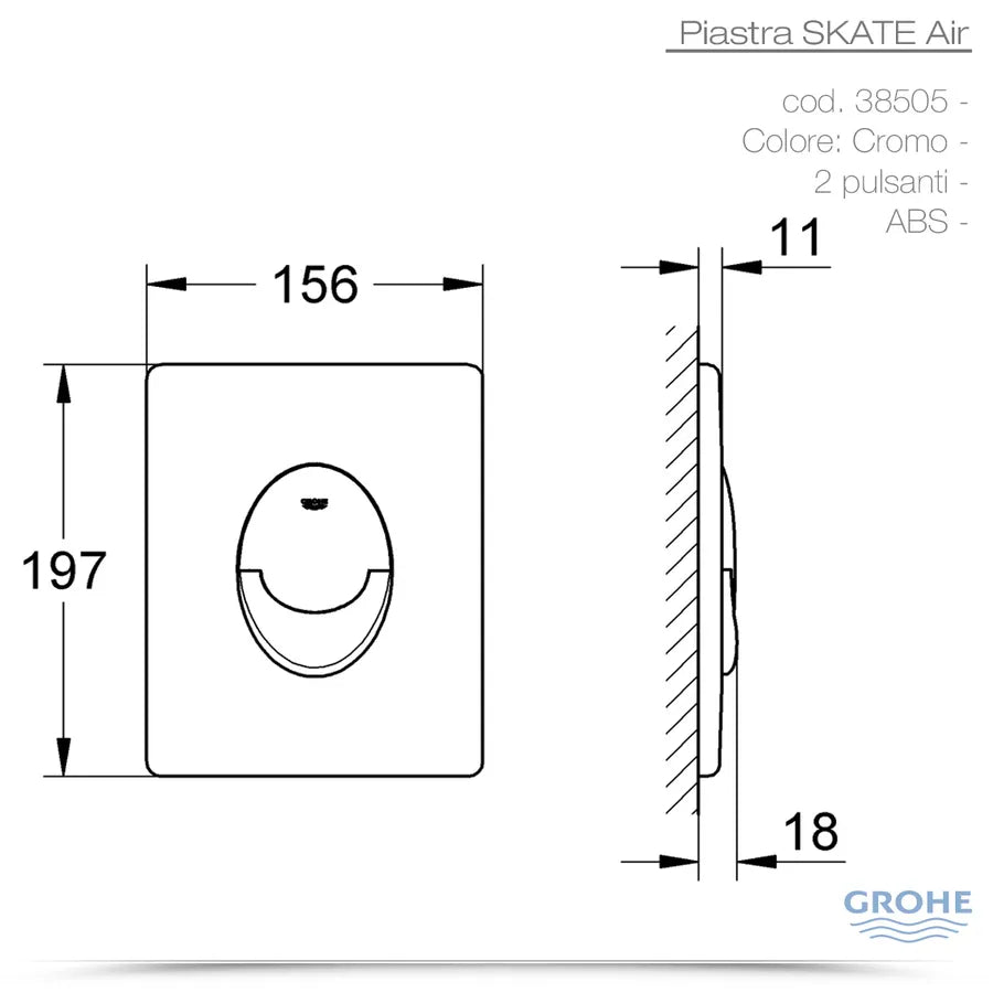 PLACCA DI COMANDO SKATE AIR DOPPIO TASTO  CROMATA     GROHE