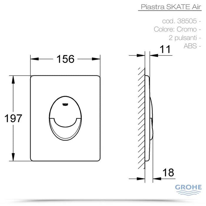 PLACCA DI COMANDO SKATE AIR DOPPIO TASTO  CROMATA     GROHE