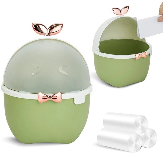 Mini-prigione per rifiuti con coperchio, prigione per rifiuti kawaii con 3 sacchetti per la raccolta differenziata, prigione per rifiuti con animali cartoon per bambini, ufficio, auto, cucina, bagno, 19,5 * 15 * 15 cm (verde)