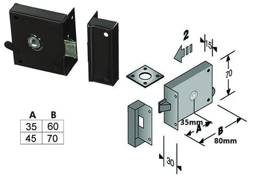 SERRATURA DA APPLICARE PER CANTINE SOLO SCROCCO 189- - entrata mm.45 lunghezza mm.70 DX - 2 pezzi BONAITI