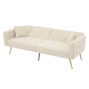 Divano Letto 2 Posti con Schienale Regolabile e Tasche Laterali Comfort in Schiuma ad Alta Densità in Tessuto Beige