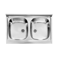 LAVELLO CUCINA DA APPOGGIO IN ACCIAIO INOX 2 VASCHE MODELLO MONDIAL - CM.80x50 - PROFONDITÀ 15 CM  - HID