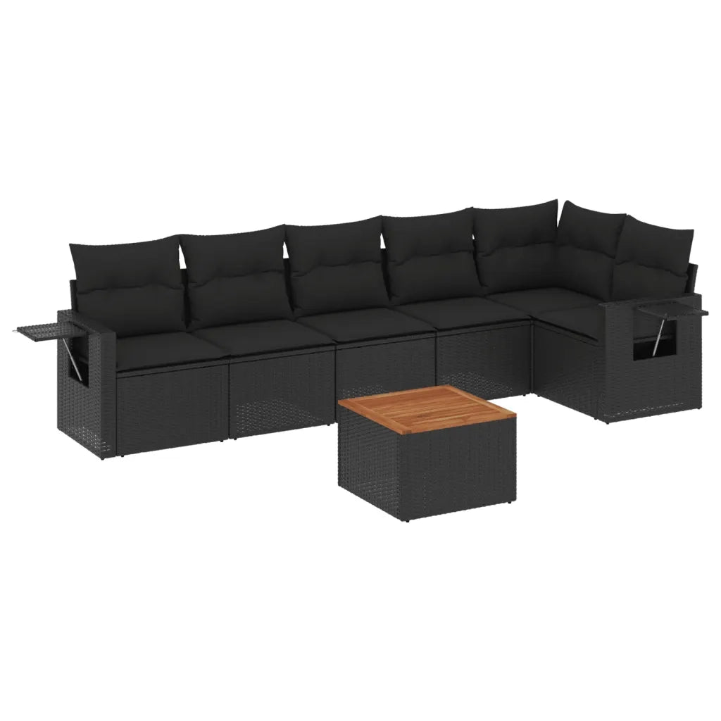 Set Divani da Giardino con Cuscini 7pz Nero Polyrattancod mxl 114223