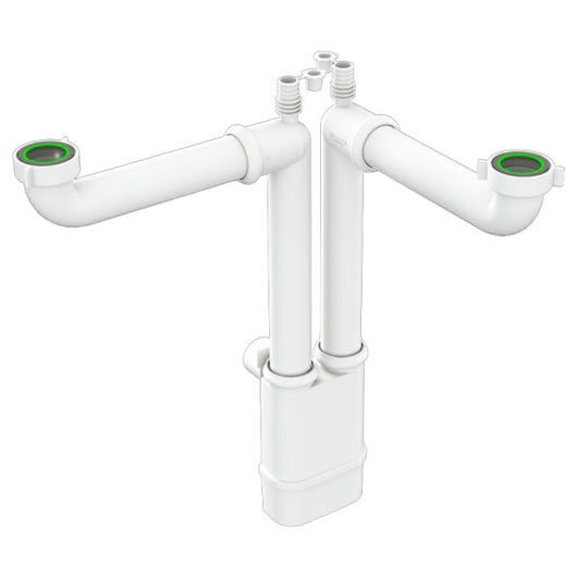 SIFONE SCARICO 2 VIE SENZA PILETTA ISPEZIONABILE PER LAVELLO IN ACCIAIO INOX E CERAMICA CON 2 ATTACC - 11/2 X ø40 MM  - BON