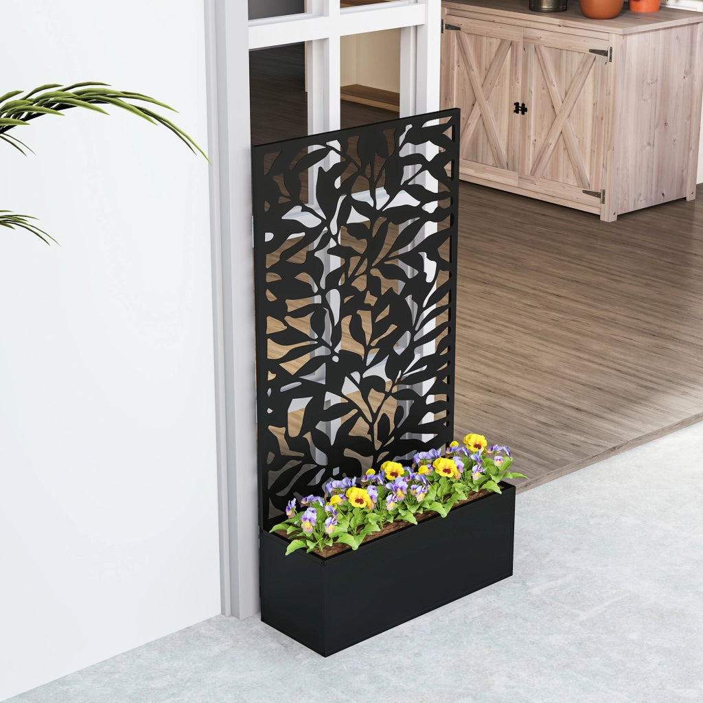 Fioriera con Spallier 61x23x113 cma per Rampicanti Montaggio a Parete o a Terra in Acciaio Nero