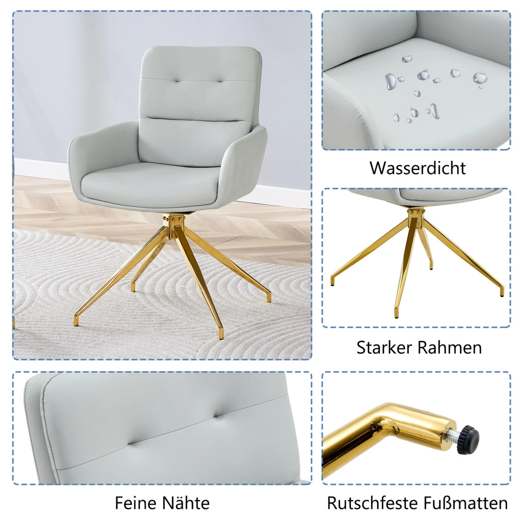 Set di 2 sedie girevoli in PU grigio chiaro e metallo oro