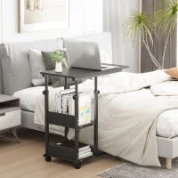 Tavolino da Salotto Tavolino a Rotelle Tavolino da Letto per Computer Portatile Altezza Regolabile - 2 Mensole integrate - telaio metallico Nero