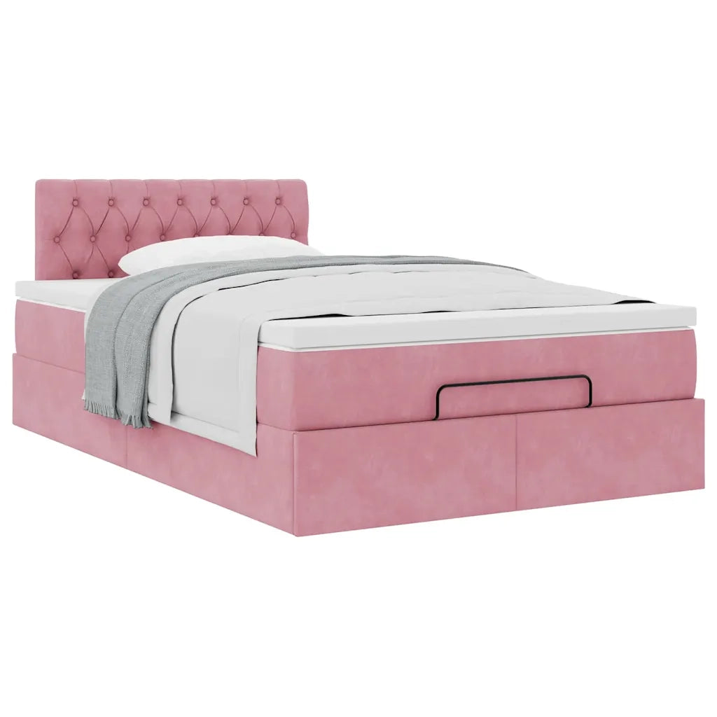 Struttura Letto Pouf con Materasso Rosa 120x200 cm Velluto 3311842