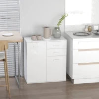 Cassettiera da Ufficio 2 Cassetti 2 Ante con Ripiano Regolabile Legno 71x35x76cm Bianco