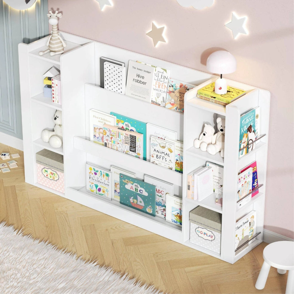 Libreria per bambini ULEVR 140x30x95 cm con ripiani aperti, in MDF bianco