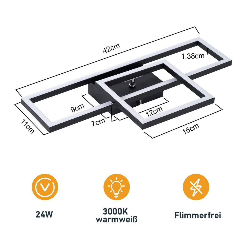 ZMH Lampada da soffitto plafoniera LED nera 2 cornici 3000K per soggiorno corridoio cucina