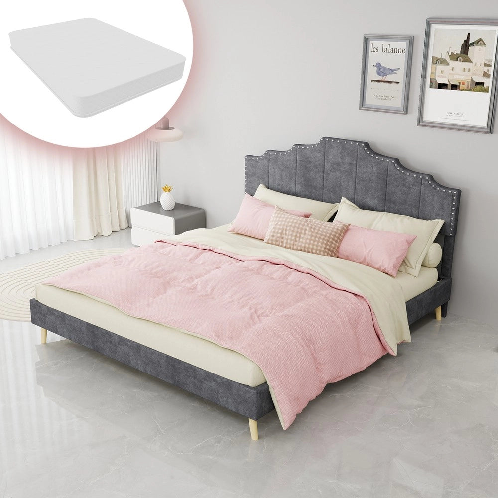 Letto Contenitore Imbottito ¨C MINIMAL ¨C Grigio 160x200 con Materasso