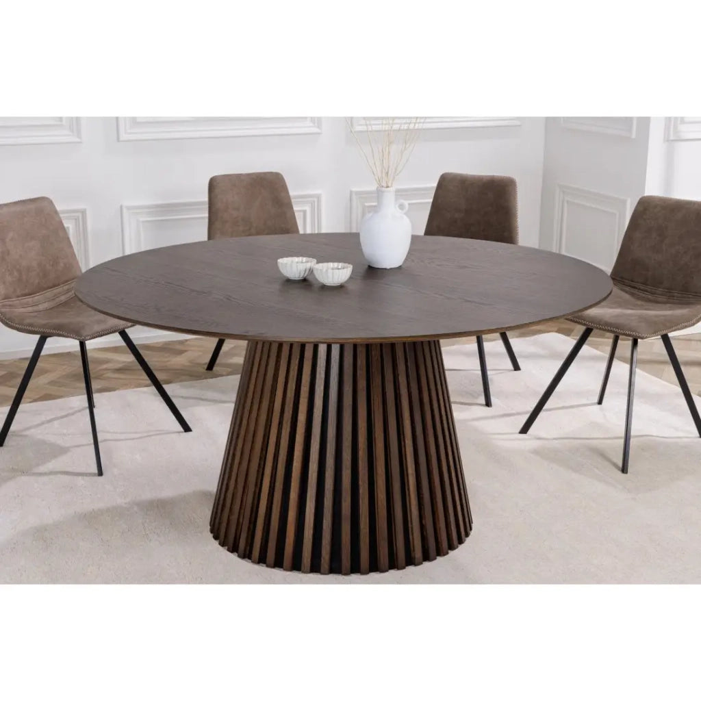 Tavolo da pranzo KANOVA 120 cm – Piano rotondo in rovere scuro e piede centrale design – Stile contemporaneo