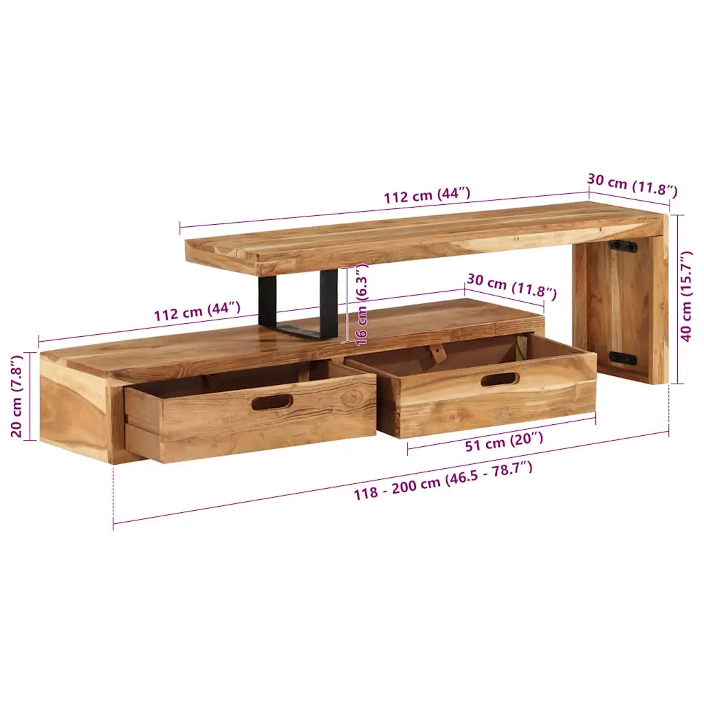 Mobile TV (118-200)x30x40 cm in legno massello di acacia 351780