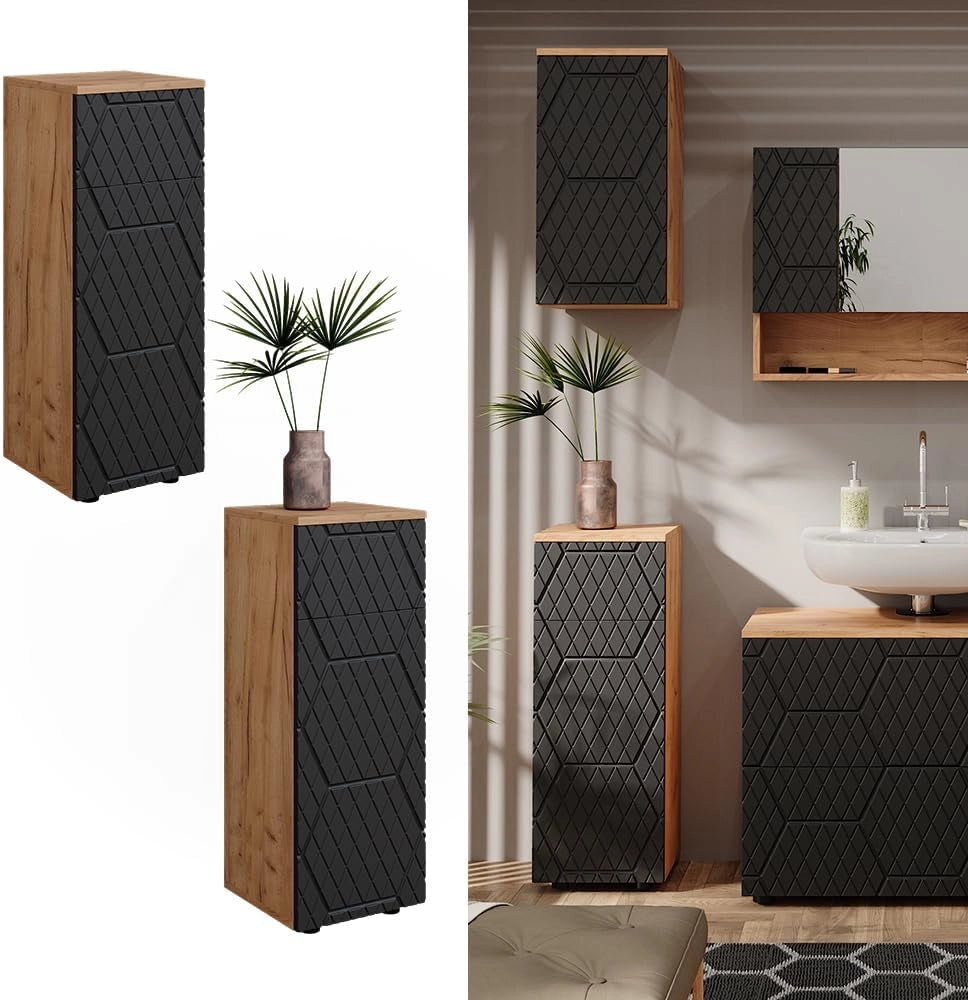 Mobiletto bagno Irma, Antracite con struttura a nido d'ape, 30 x 81 cm con 1 cassetto, 2 scomparti, per la conservazione in bagno, abbinabile alla serie Irma