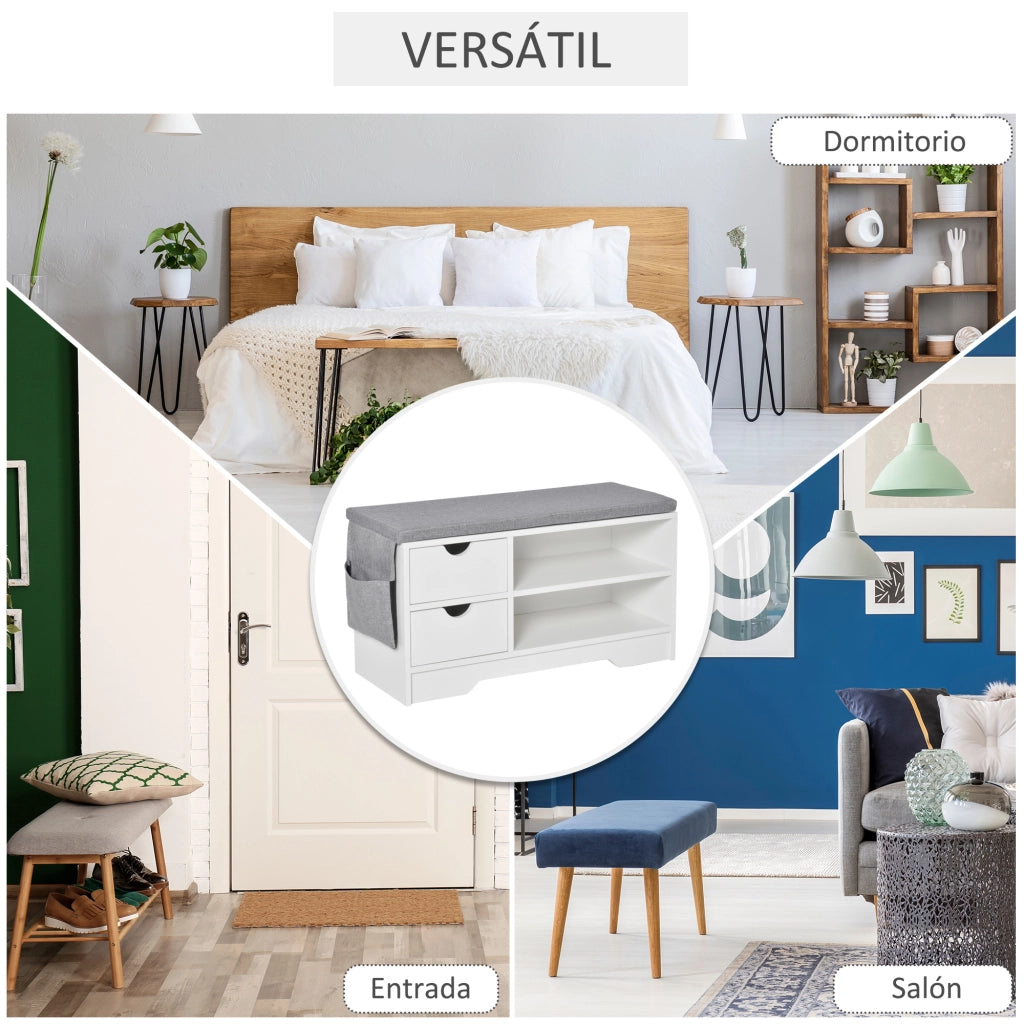 Sedia da scarpe con 2 cassetti ¨C Minimal ¨C Bianco e Grigio 80,5x30,5x43,5 cm