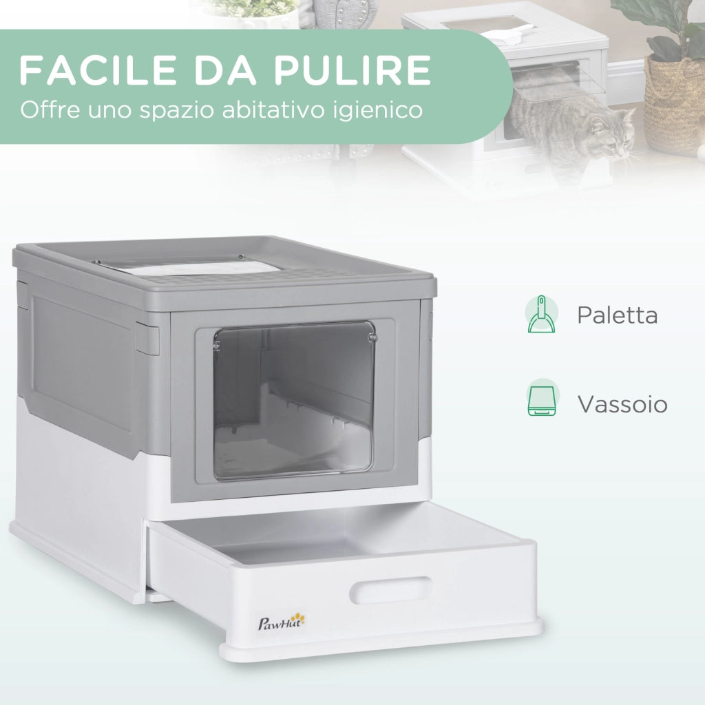 EasyComfort Lettiera per Gatti Chiusa in PP a 2 Porte con Paletta e Vassoio Estraibile, 47.5x35.5x36.7 cm
