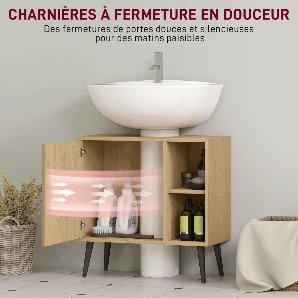 Mobile Sottolavabo Bagno con Anta a Chiusura Progressiva e Ripiano Regolabile ¨C zephmum ¨C Rovere 60x30x59.5