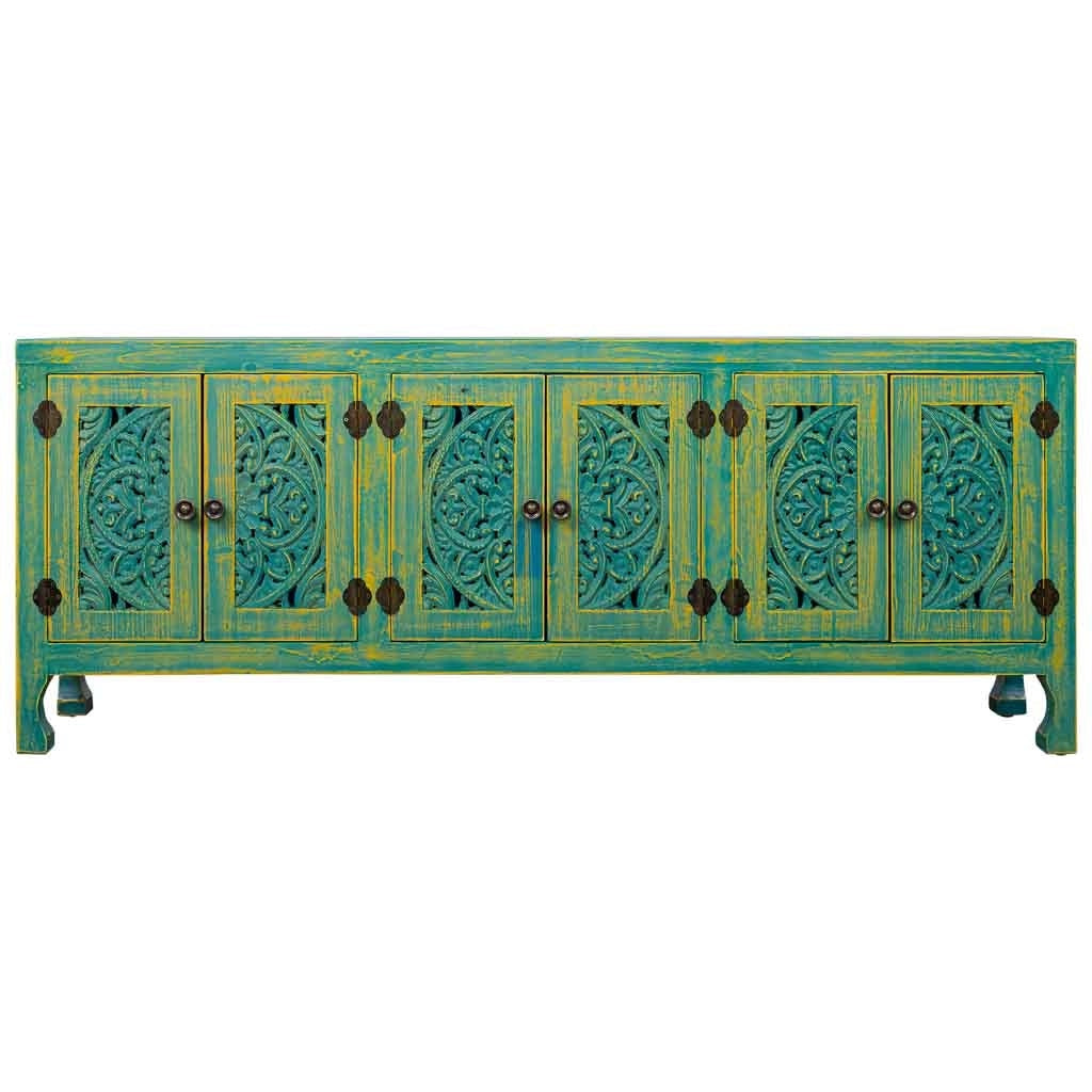 Mobile basso in legno con 6 porte 130x24x51,5