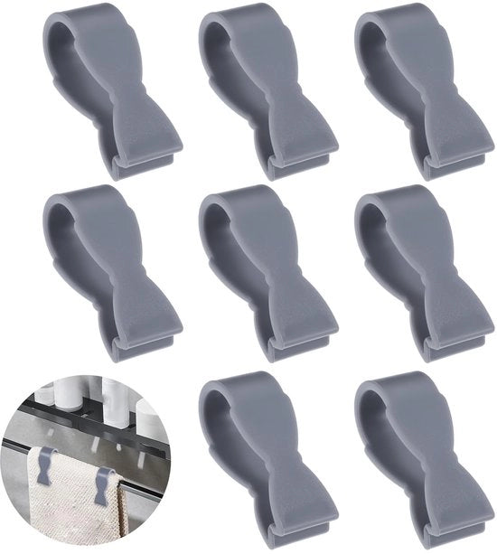 8 pezzi di clip per asciugamano in grigio, clip per asciugamani in plastica, clip per asciugamani, clip per cucina, clip per asciugamani per sedie e cucina per asciugamani per docce e pannelli di asciugamani, clip per asciugamani per supporto