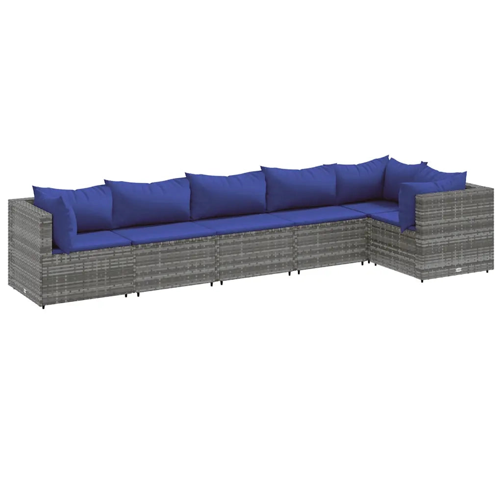 Set Divani da Giardino 6 pz con Cuscini in Polyrattan Grigio