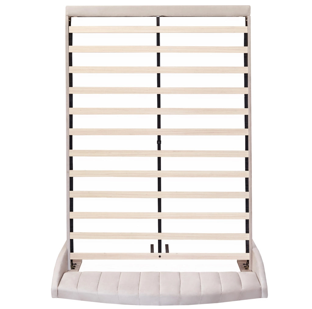Letto imbottito 140x200 cm con rete a doghe e testiera in velluto beige