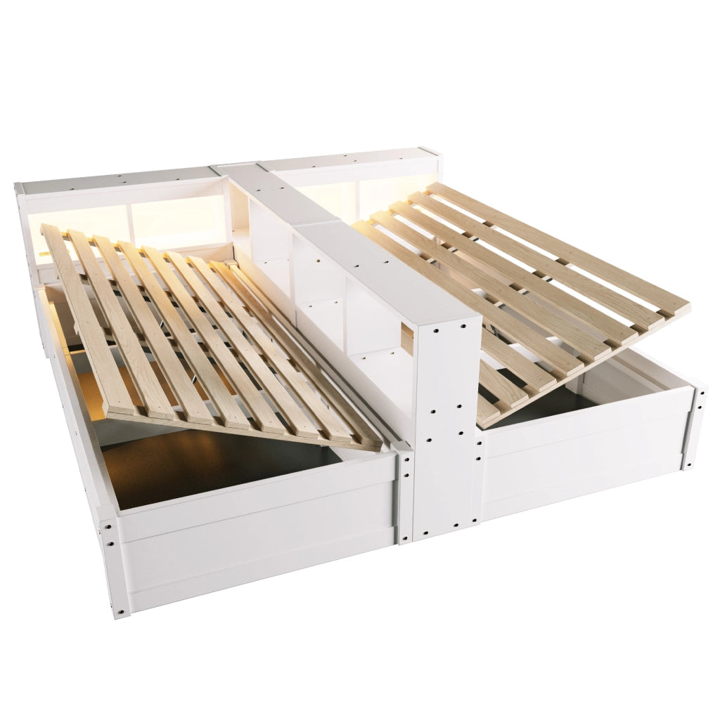 Letto multifunzione 90/180 x 200 cm con LED; prese integrate e vano idraulico; bianco