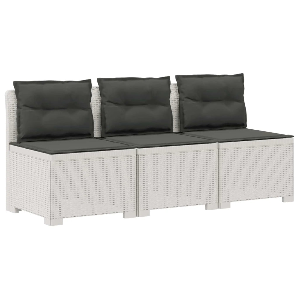 Divano da esterno-Divano da Giardino 3 posti con cuscini in look rattan PP Bianco 904126