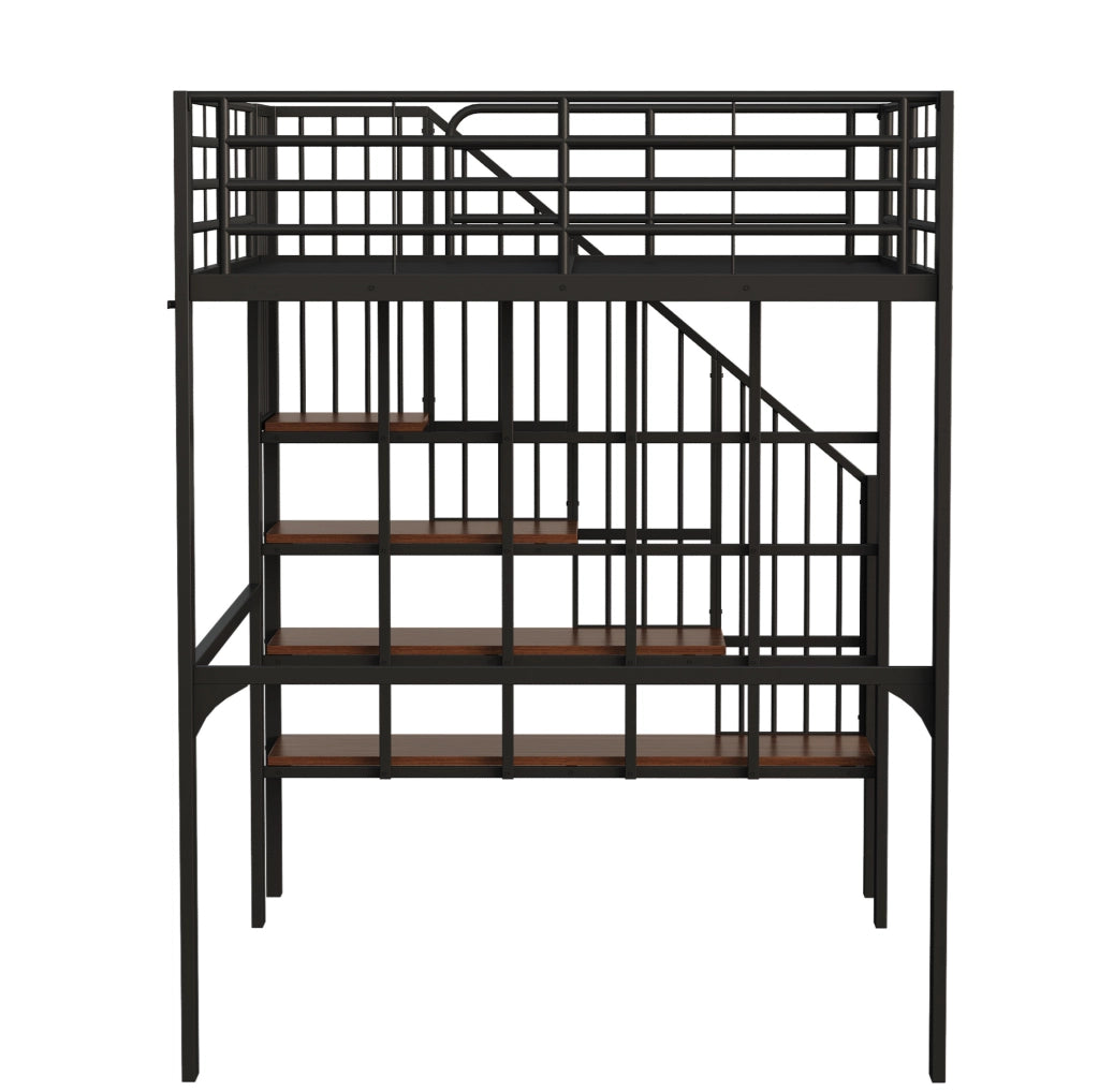 Letto a soppalco 140x200 in metallo con scala e ampio spazio sottostante