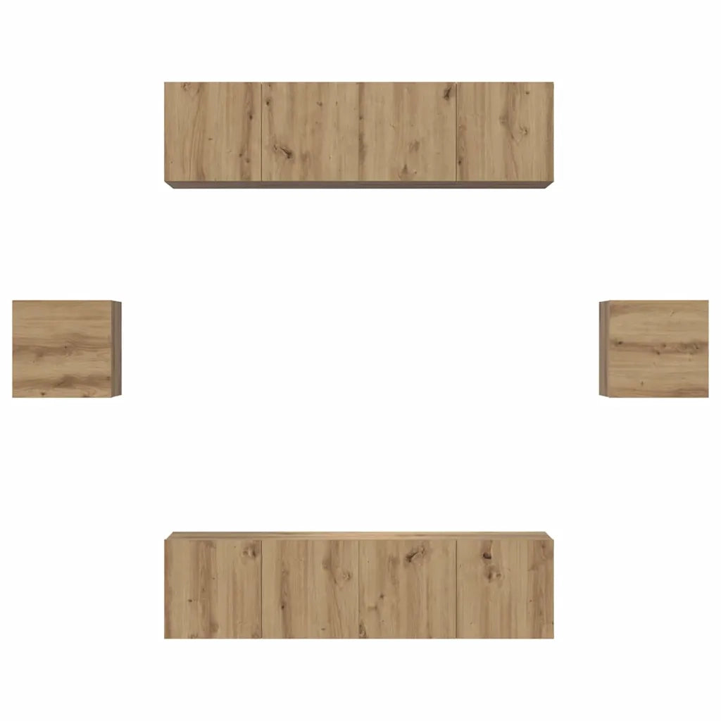 Set mobile TV 6 pz-Credenza per TV Rovere artigianale Legno multistrato 869126